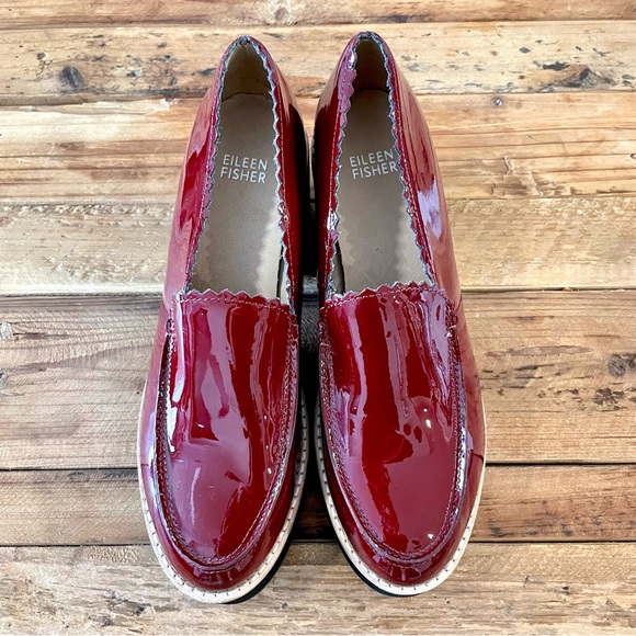 Eileen Fisher Harria Platform Maroon Patent Loafers - Picture 3 of 13